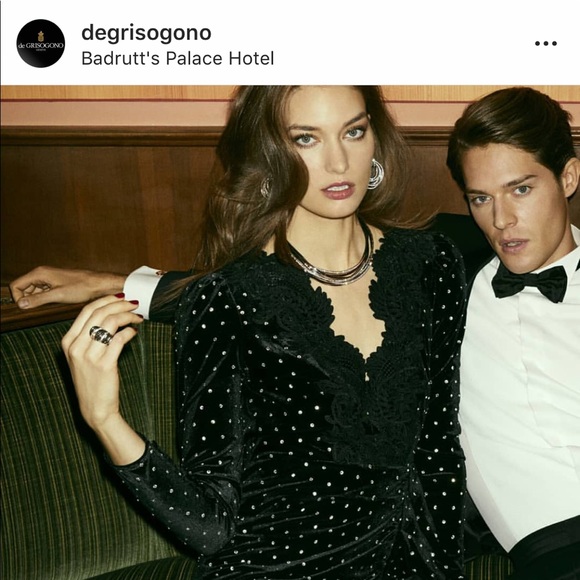 Sparkling Self-Portrait Velvet Dress with rhinestone embellishments throughout - Picture 2 of 13